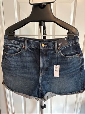 Express Dark Blue Rolled Hem Denim Shorts